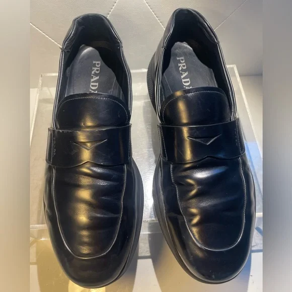 PRADA men’s spazzolato rois leather penny loafers in black sz 10.5 s-l1200.jpg main image 3
